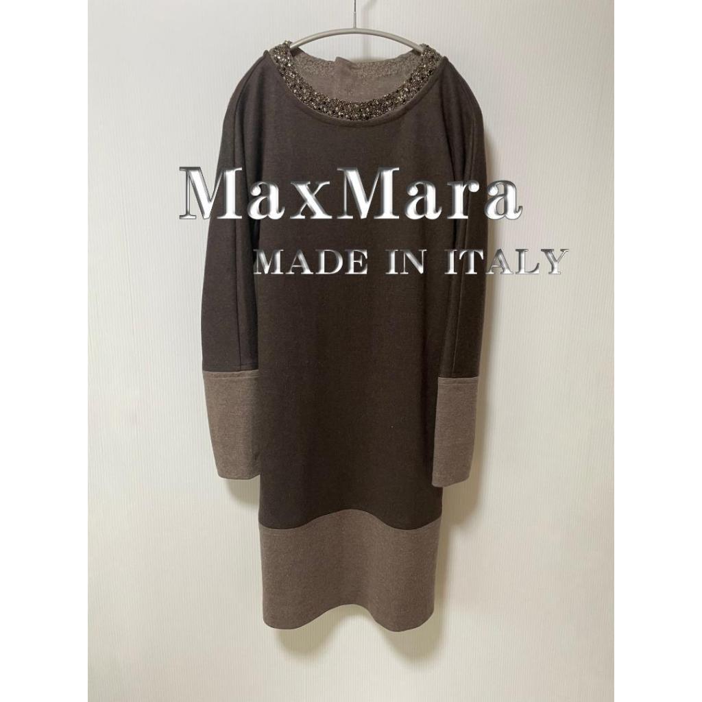 二手 - 義大利 MaxMara 水鑽寶石領羊毛連身裙 40