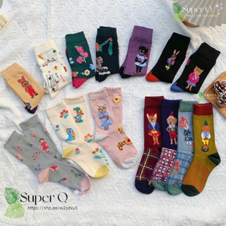 🧦台灣現貨實拍🧦335#韓國socks appeal風格襪子 潮襪 可愛襪子 童話森林動物中筒襪 不對稱襪 襪子女