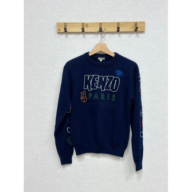 專櫃KENZO藍色刺繡針織毛衣（14Y)