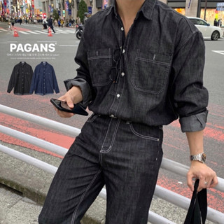【PAGANS STORE】韓國 反車線 質感 牛仔 襯衫式 外套 雙口袋 長袖 襯衫 牛仔襯衫 (2 color)