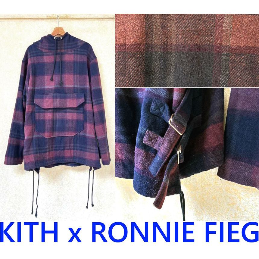 BLACK詹皇LBJ著！近全新KITH x RONNIE FIEG蘇格蘭格紋法蘭絨襯衫樣式罩衫帽T紫外套