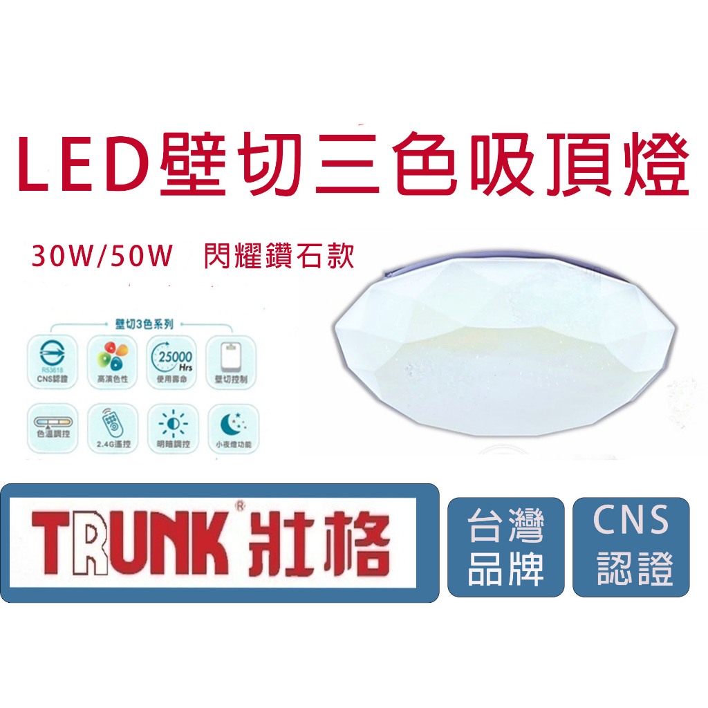 曼尼照明🧡保固一年🧡快速出貨 台灣品牌 CNS認證 壯格 LED 壁切三色 鑽石吸頂燈 高演色性 30W/50W