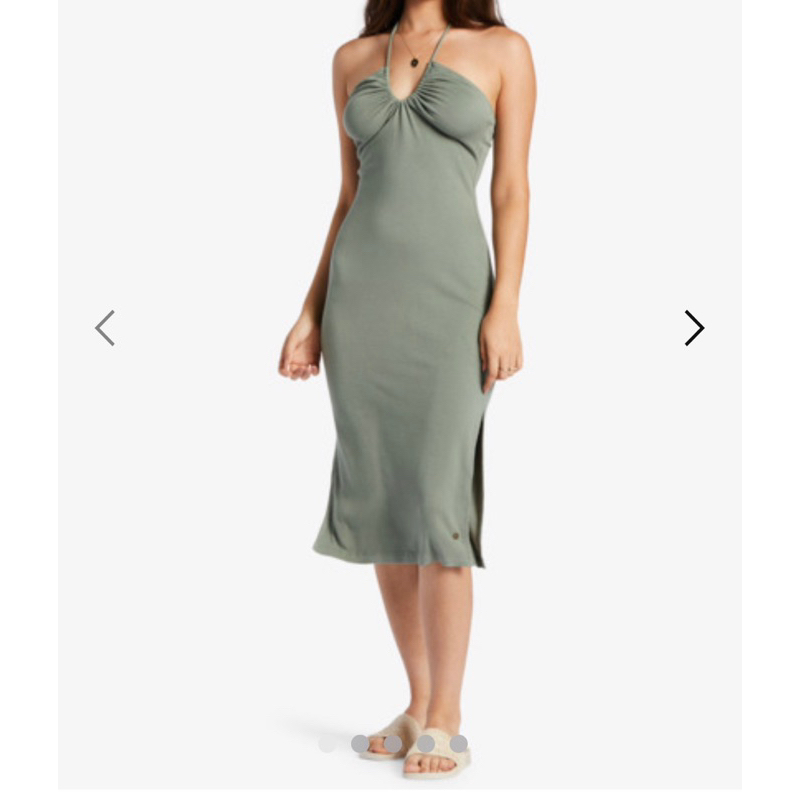Roxy LATE SUNSET HALTER MIDI 可調式繞頸式綁帶洋裝 露背綠色抓皺休閒長裙