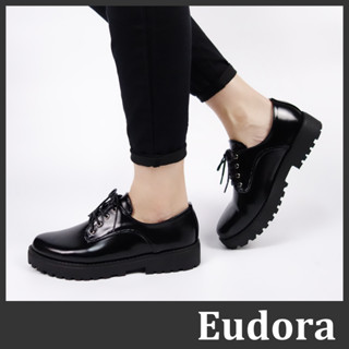 【Eudora】MIT臺灣製 學生鞋 皮鞋 馬丁鞋 牛津鞋 樂福鞋 素面皮革綁鞋帶 厚底軟底平底 黑色 工作鞋 厚底鞋