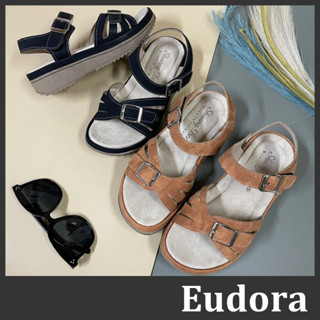 【Eudora】MIT臺灣製 一字厚底涼鞋 魔鬼氈涼鞋 軟底涼鞋 增高涼鞋 磨砂皮革金釦 魔鬼氈 厚底平底 涼鞋