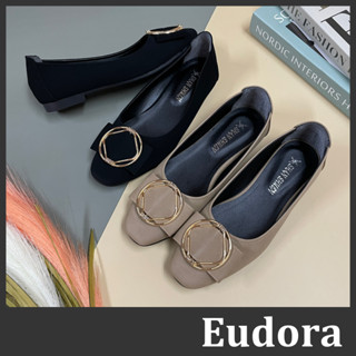【Eudora】MIT臺灣製 OL上班鞋 樂福鞋 平底包鞋 娃娃鞋 包鞋 平底鞋 懶人鞋 方頭金釦平底軟底 低跟鞋 皮鞋