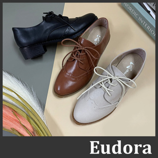 【Eudora】MIT台灣製 學院風 牛津鞋 小皮鞋 低跟鞋 紳士鞋 皮革雕花牛津綁帶 低根粗跟 樂福鞋 皮鞋 跟鞋