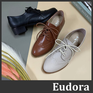 【Eudora】MIT臺灣製 學院風 牛津鞋 小皮鞋 低跟鞋 紳士鞋 皮革雕花牛津綁帶 低根粗跟 樂福鞋 皮鞋 跟鞋