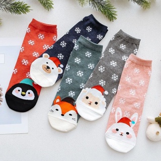 秋冬聖誕襪子 可愛狐狸兔子企鵝襪子 聖誕老人熊熊襪 女襪子