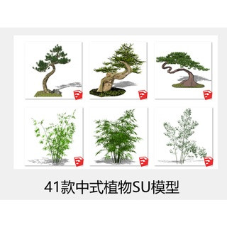 Y雲空間---素材【G|mai|傳送】---Sketchup設計素材中式植物竹子芭蕉迎客松荷花庭院草圖大師SU模型