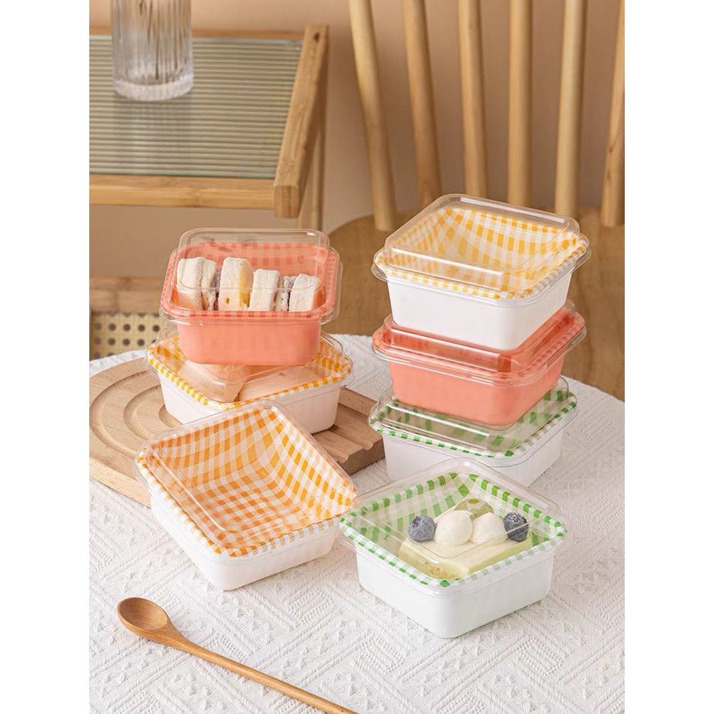🌸五日工坊🌸 野餐盒 格子紋蛋糕盒(1入零售)／正方形蛋糕裝包盒／外袋盒／提拉米蘇　三明治　慕斯蛋糕塑膠盒 甜點蛋糕