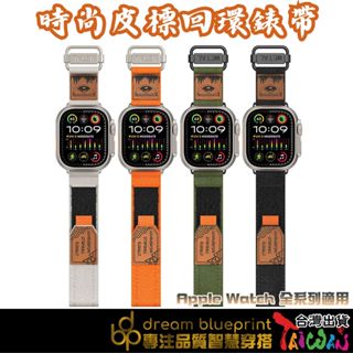 Apple watch 時尚皮標回環錶帶 9 8 7 6 5 4 3 2 1SE iwatch 蘋果 帆布 魔鬼氈錶帶