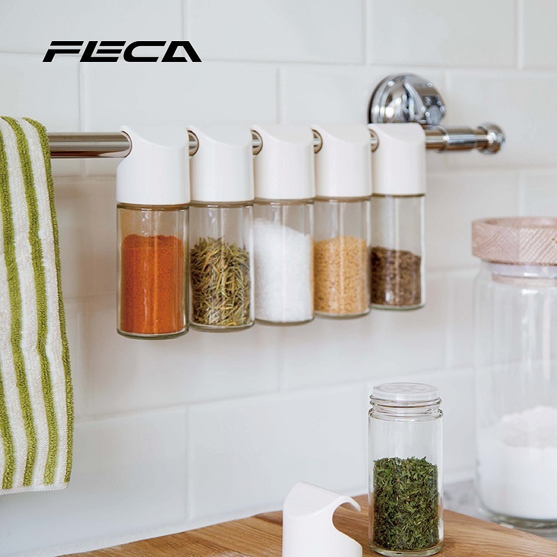 【FECA 非卡】吊掛式玻璃調味罐 2PC/SET(SJ1)｜品牌旗艦店 免釘 免鑽 免打孔 安裝方便 可重複使用