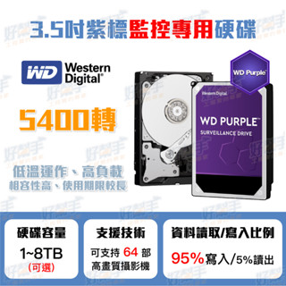 <臺灣現貨 快速出貨> WD 紫標 1TB、2TB、3TB、4TB、8TB 監控專用硬碟