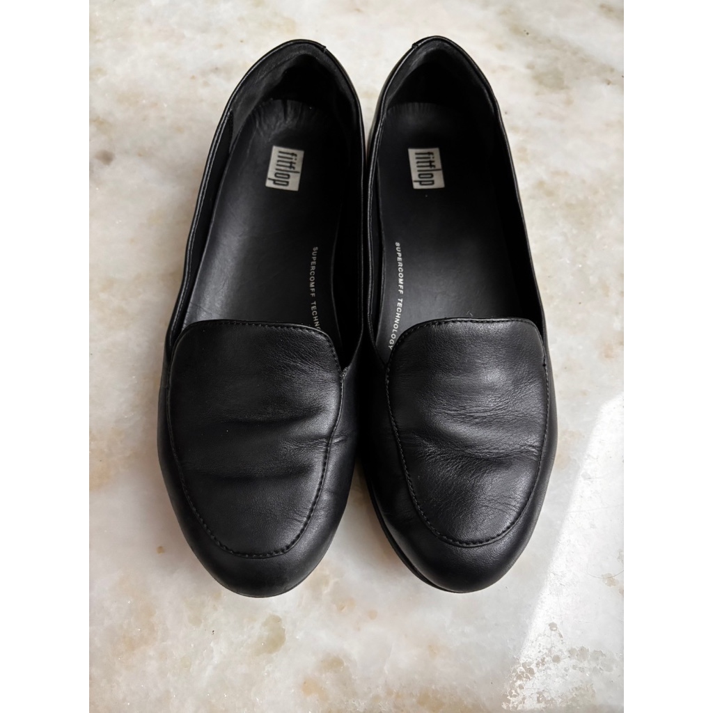 [二手六成新][快速出貨免運]Fitflop黑色皮革平底鞋/上班鞋/樂福鞋EUR39
