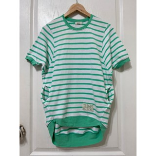 衣 / MO-BO 二手 白綠橫紋配色前短後長長版上衣(S)