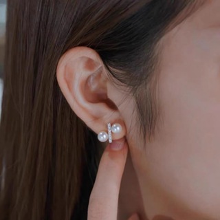 【 Renkel 】S925純銀 珍珠耳環 鑲鋯石 雙 珍珠 ％符號造型 雙珍珠耳環 法式耳環 復古耳環 珍珠耳釘