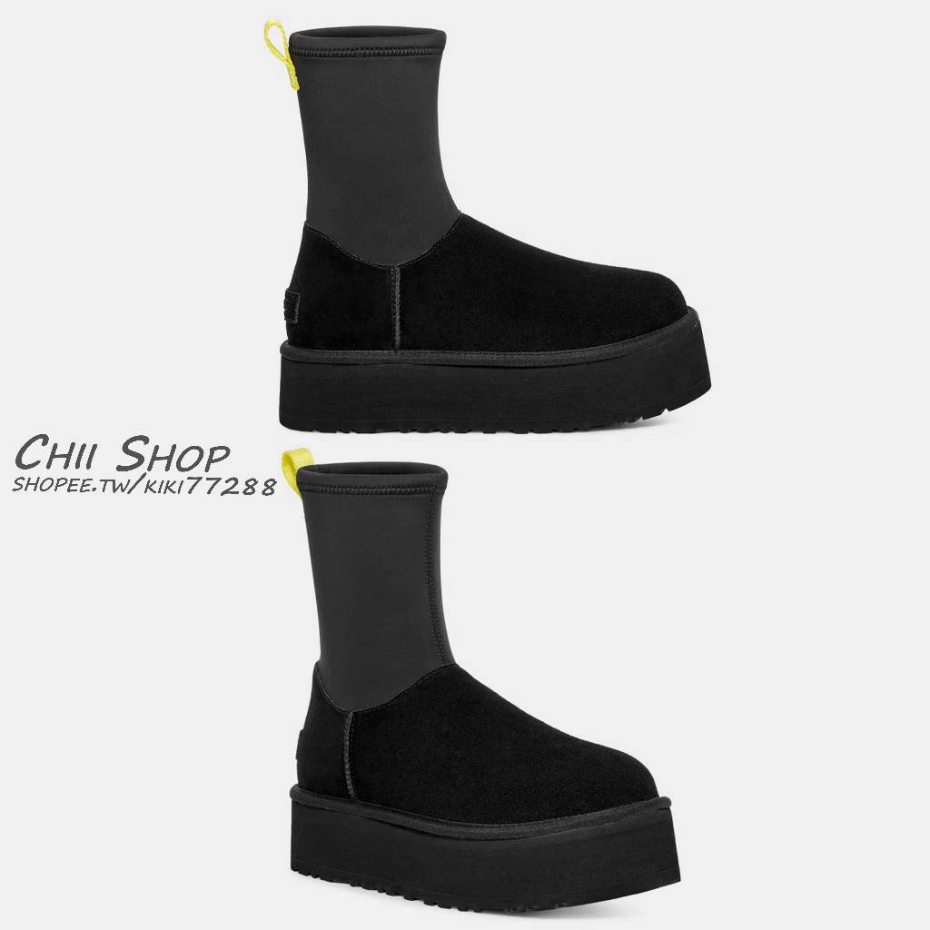 【CHII】UGG Classic Dipper 厚底 彈性 拉鍊 短靴 雪靴 黑色