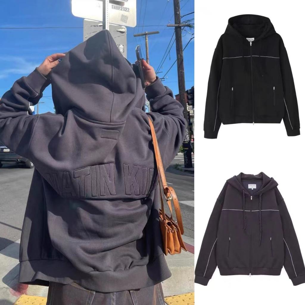 韓國代購 Matin Kim 美式復古拉鏈外套 休閑字母刺綉連帽開衫外套