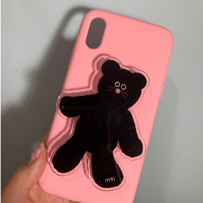 iPhone XS 手機殼 ｜粉色矽膠殼+黑色熊熊支架+粉色手機掛繩 ｜ff の二手