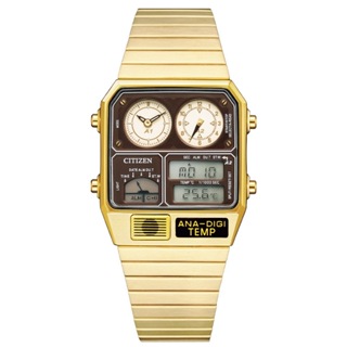 (聊聊享更優惠) CITIZEN 星辰 Chronograph 數位雙顯電子錶 金色 不鏽鋼腕錶-JG2103-72X