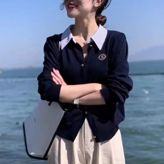 雅麗安娜 打底衫 內搭衫 針織衫 日系假兩件針織開衫早秋復古學院風穿搭長袖上衣2F099-3882.