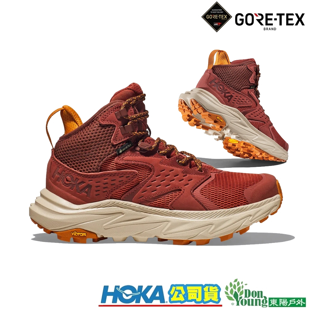 【HOKA】1142831女款Anacapa 2 Mid GTX 防水透氣中筒健行登山鞋 紅/流沙色