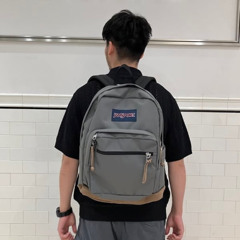 jansport  right pack 電腦格 單邊水壺 灰色麂皮後背包