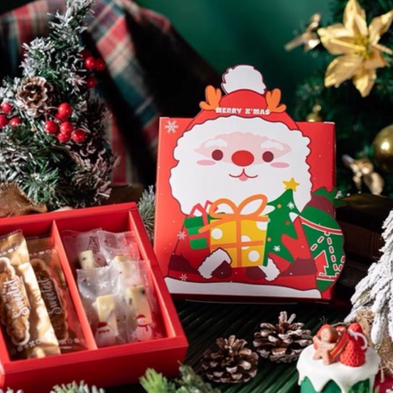 ➰Santa➰手提包裝盒 糖霜餅乾包裝盒 新年禮物盒 聖誕禮盒 手工餅乾包裝盒 達克瓦茲包裝盒 糖果包裝盒 雪Q餅包裝盒
