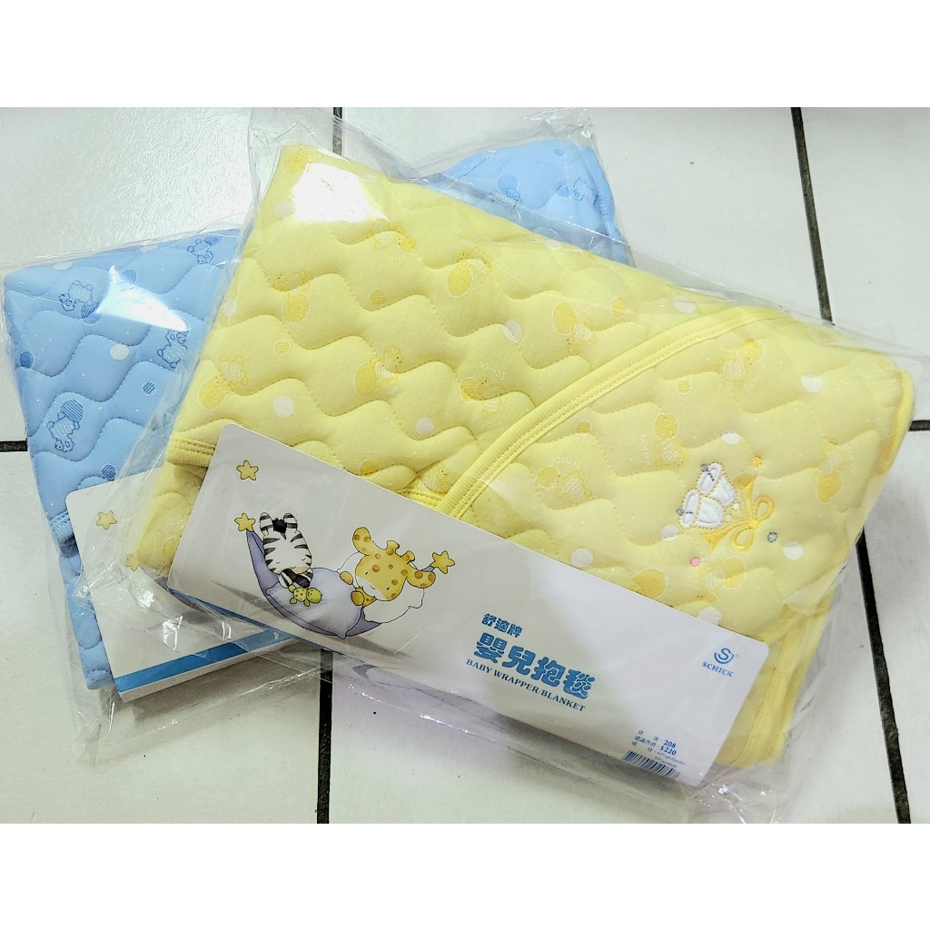 台灣製造【SCHICK舒適牌】 魔鬼氈 厚鋪棉 嬰兒抱毯 包巾-黃/藍兩色
