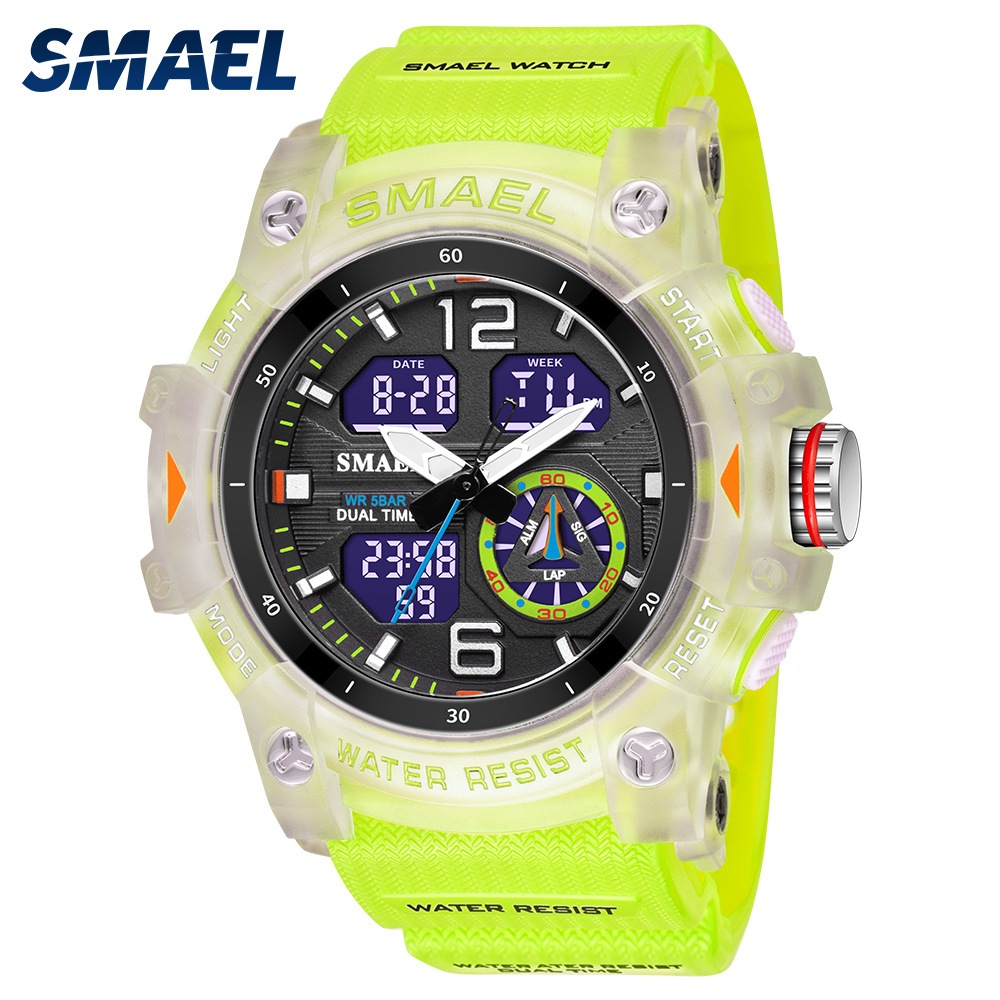 SMAEL 斯麥爾 8007 新款戶外酷炫透明錶帶 多功能防水手錶 運動手錶 男士電子錶 當兵手錶