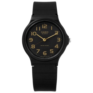 CASIO / 簡潔復刻 數字時標 日本機芯 橡膠手錶 黑金色 / MQ-24-1B2 / 33mm