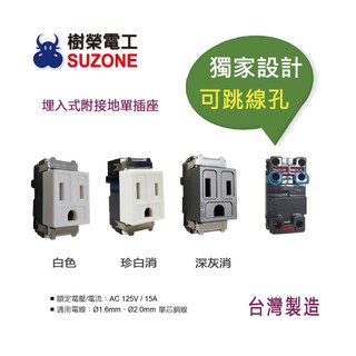 (含稅)【樹榮電工SUZONE】埋入式 附接地單插座/可跳線/接地插座/單顆接地插座/台灣製