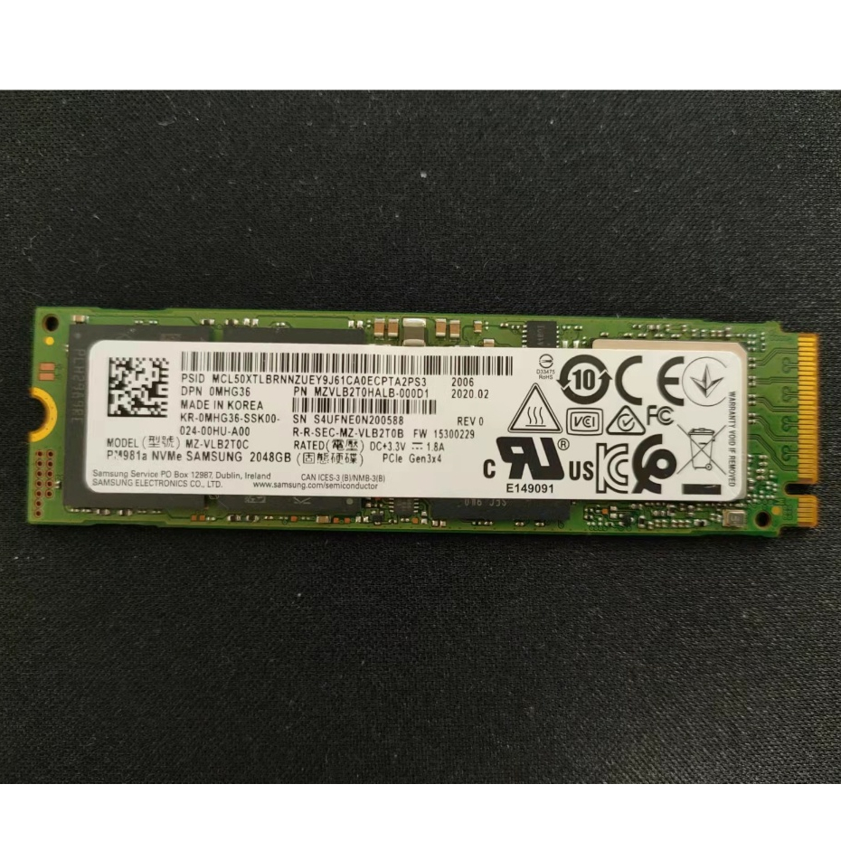【Samsung 三星】SSD PM981a 2048GB MZ-VLB2T0C(拆機良品)