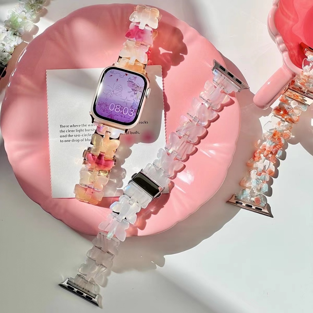 【夏日蝴蝶·樹脂】APPLE WATCH錶帶 非塑料蘋果手環錶帶 SE S8 S9 iwatch全系列錶帶 49mm錶鍊