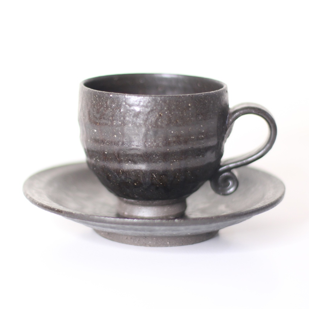 信樂燒 黑釉咖啡杯盤組 [偶拾小巷] 日本製