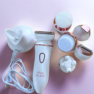 «現貨開發票»pink plate 6in1美容剃毛機 3-in1剃刀 按摩頭 精準型剃鬚修邊剃刀 面部清潔頭 角質刷頭