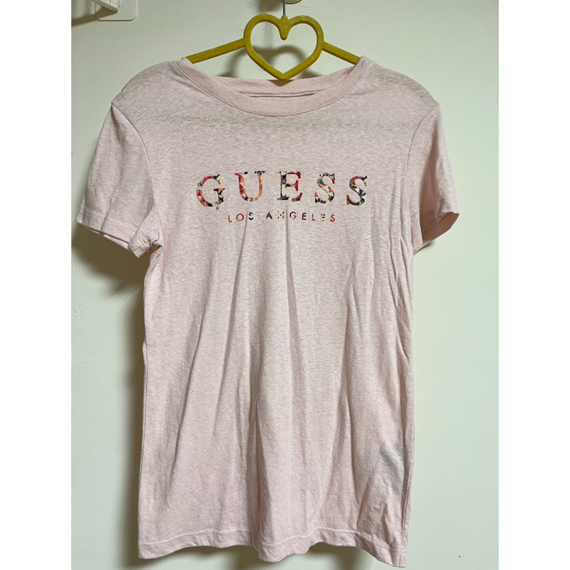 七成新 Guess XS號 粉色Logo 短袖T Logo 易掉