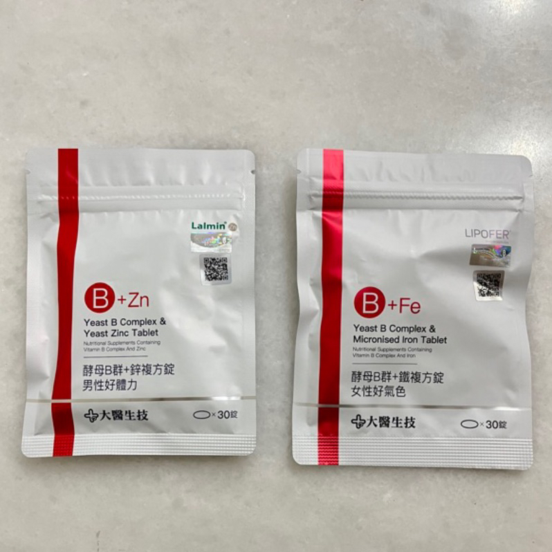 附發票 台灣製 大醫生技 男性B群+鋅 女性B群+鐵 30錠