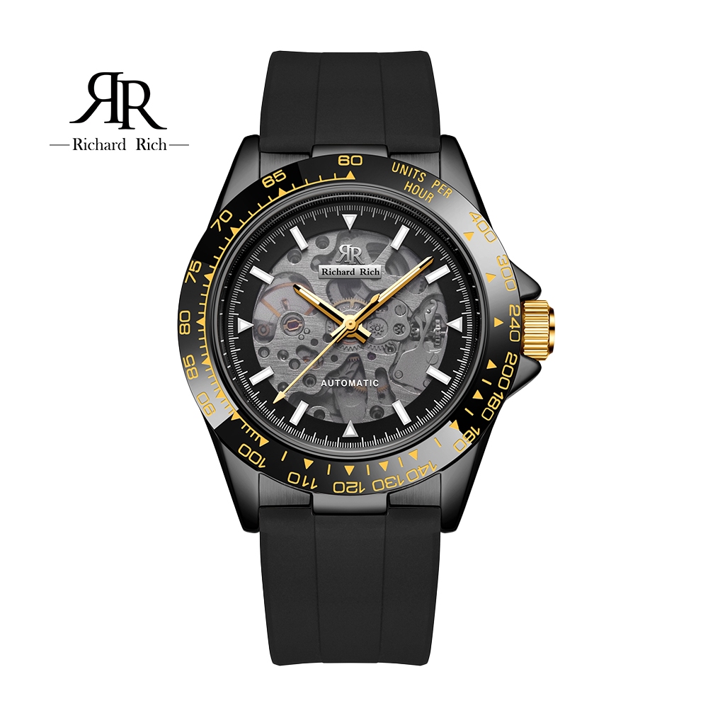 ⏰ACE⏰【Richard Rich】RR 海軍上將系列 夜空黑縷空錶盤自動機械氟矽膠腕錶