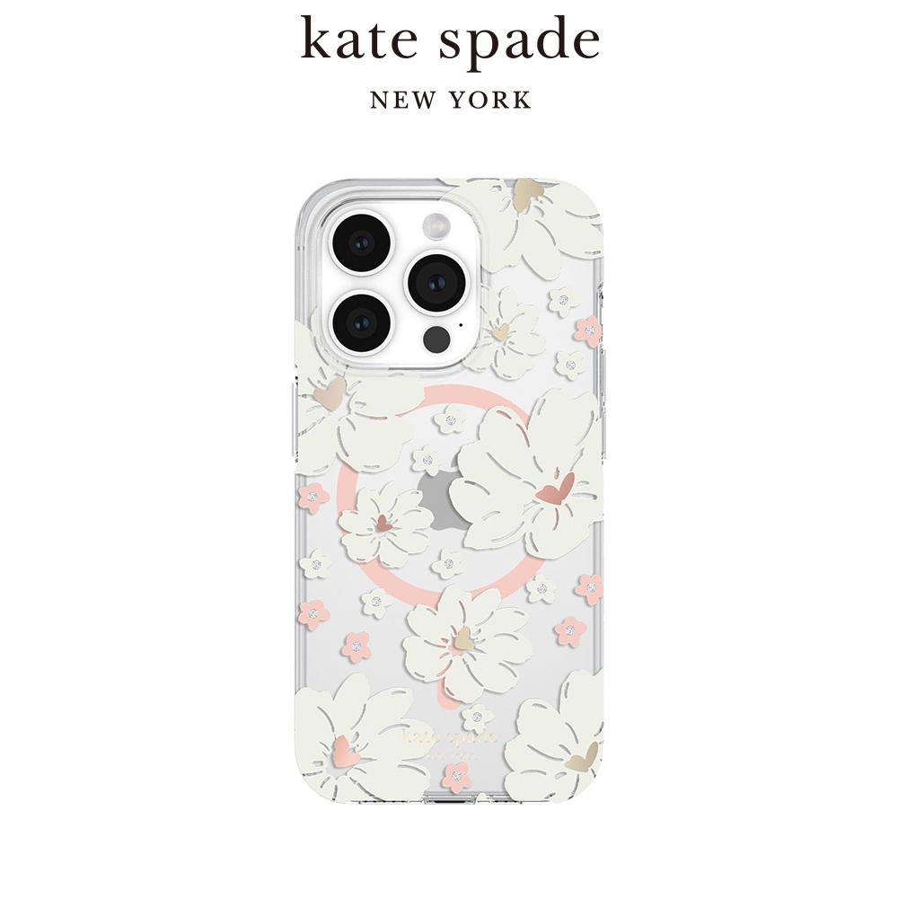 【kate spade】iPhone 15系列 MagSafe 精品手機殼 純白牡丹