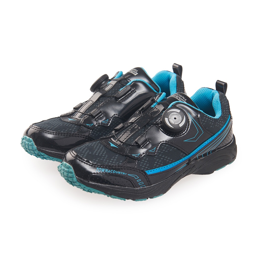 TOWN&amp;COUNTRY 童鞋 輕量舒適 撞色網布 休閒鞋 運動鞋 慢跑鞋 黑藍 R47103-60