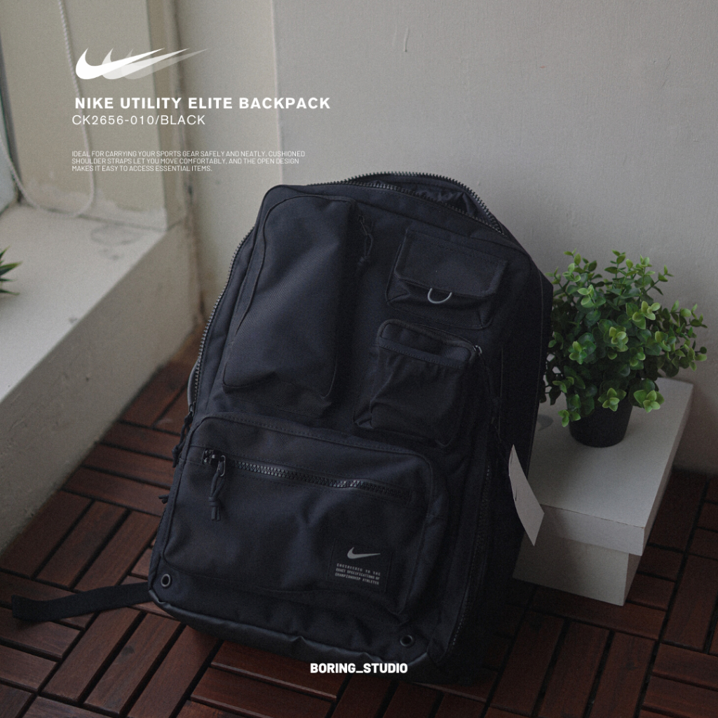 【Boring】NIKE UTILITY BACKPACK 黑色 氣墊 多夾層 全開 兩用 後背包 CK2656-010