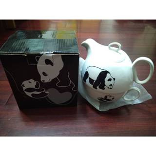 全新盒損 熊貓子母壺 陶瓷 茶壺+茶杯 個人套組 咖啡 紅茶 馬克杯 茶具組