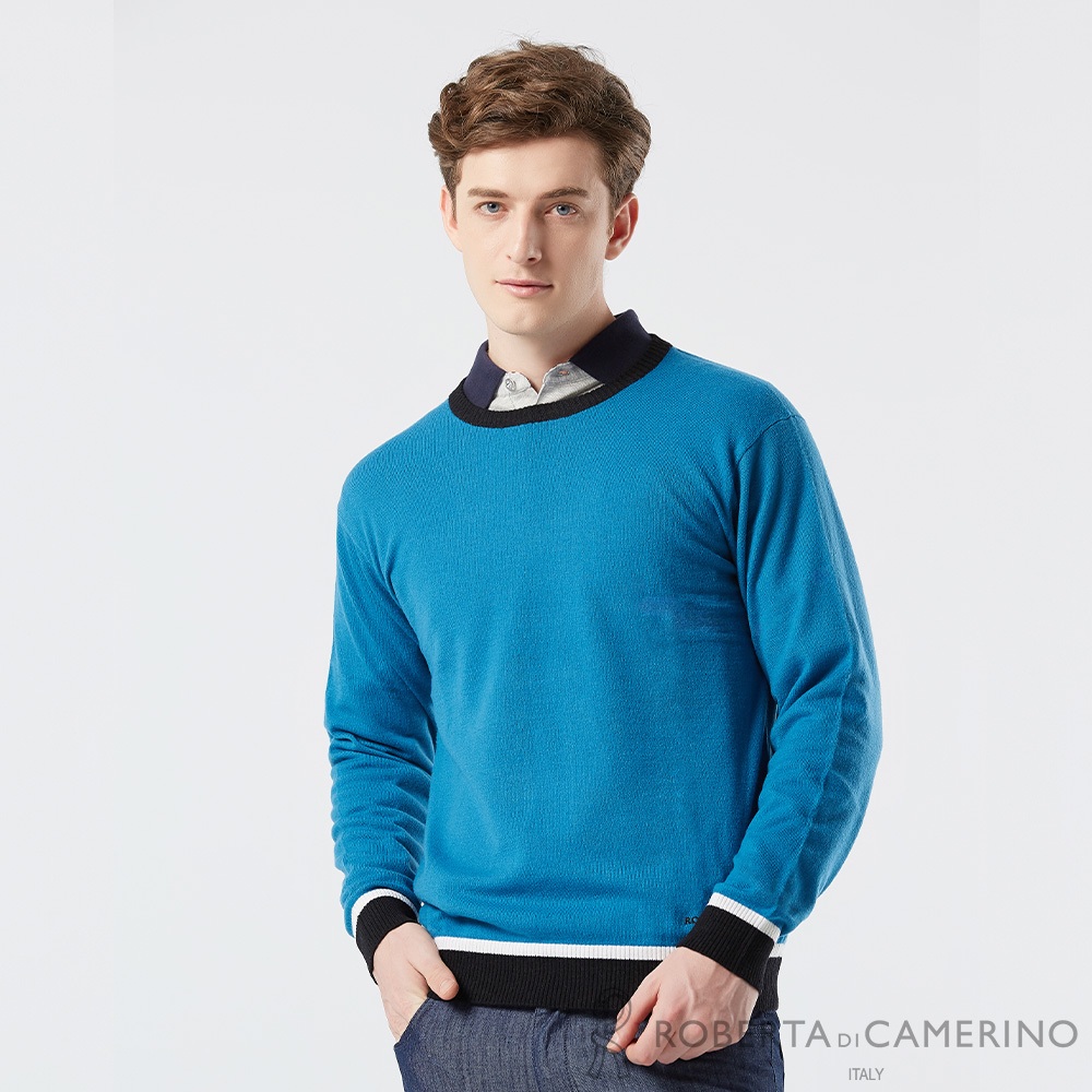 【ROBERTA 諾貝達】男裝 藍色超細羊毛衣-年輕時尚剪裁-義大利素材 台灣製 RSF64H-33