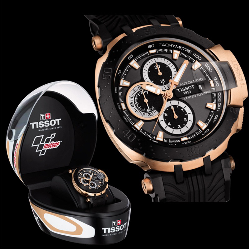 TISSOT 天梭 官方授權 T-RACE MOTOGP 2018限量版機械錶-玫瑰金框x黑/45mm