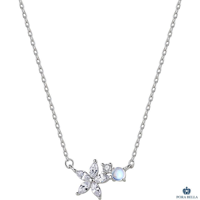 <Porabella>925純銀花朵項鍊 鋯石項鍊 輕奢小眾氣質鎖骨鍊 Necklace