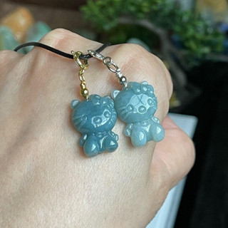 2件組💕天然緬甸玉a貨翡翠 牛仔藍可愛kt貓🐱玉墜E042
