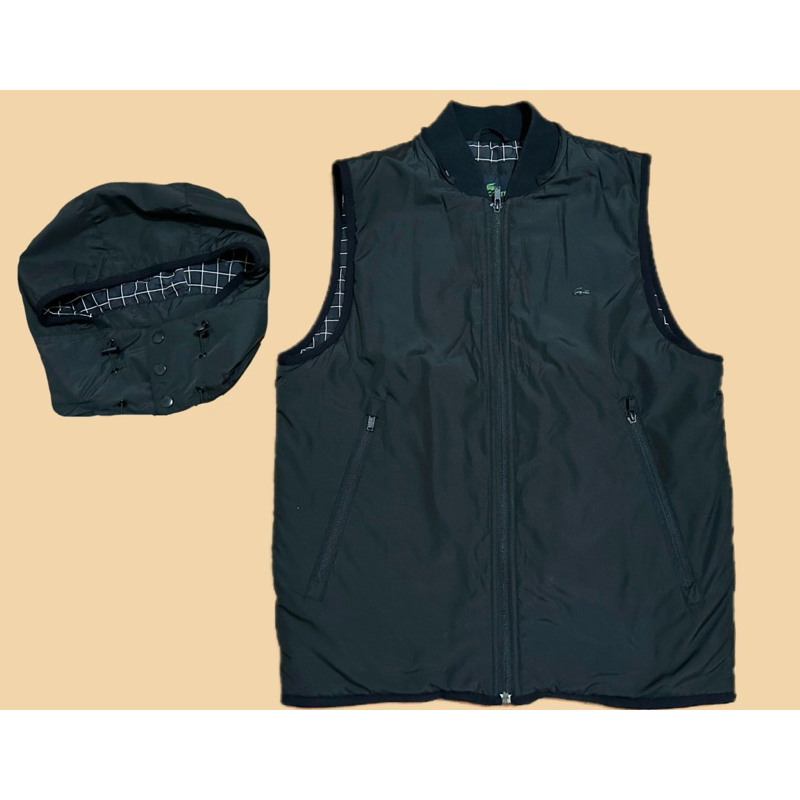 限時搶購 $3999拉科斯特 Lacoste 法國鱷魚牌 專櫃男裝 羽絨背心連帽保暖防寒外套 黑色