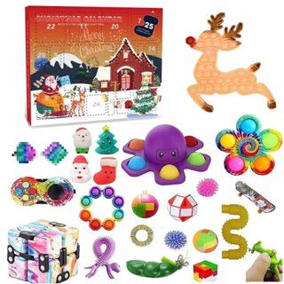 聖誕節,新年兒童倒數日曆坐立不安玩具、減壓玩具、捏捏樂倒計時盲盒DIY陀螺滅鼠先鋒減壓玩